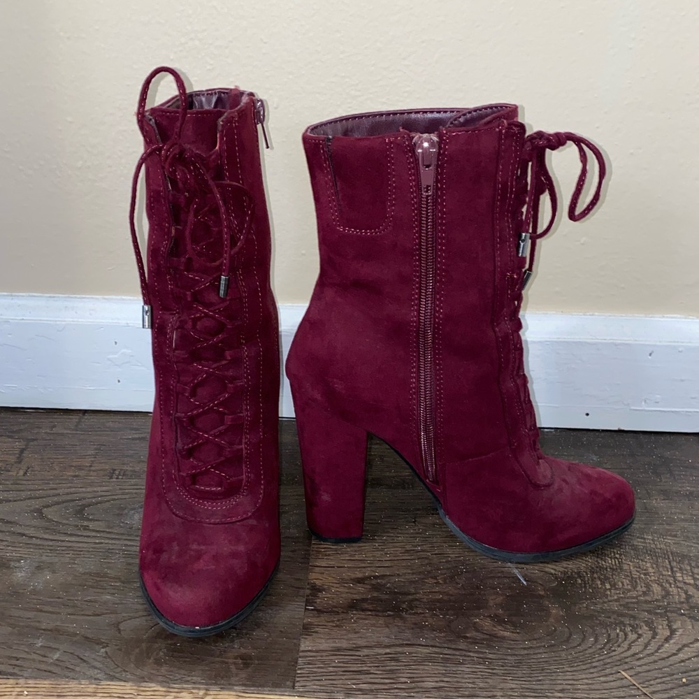 ***SOLD*** Red suede heeled booties
